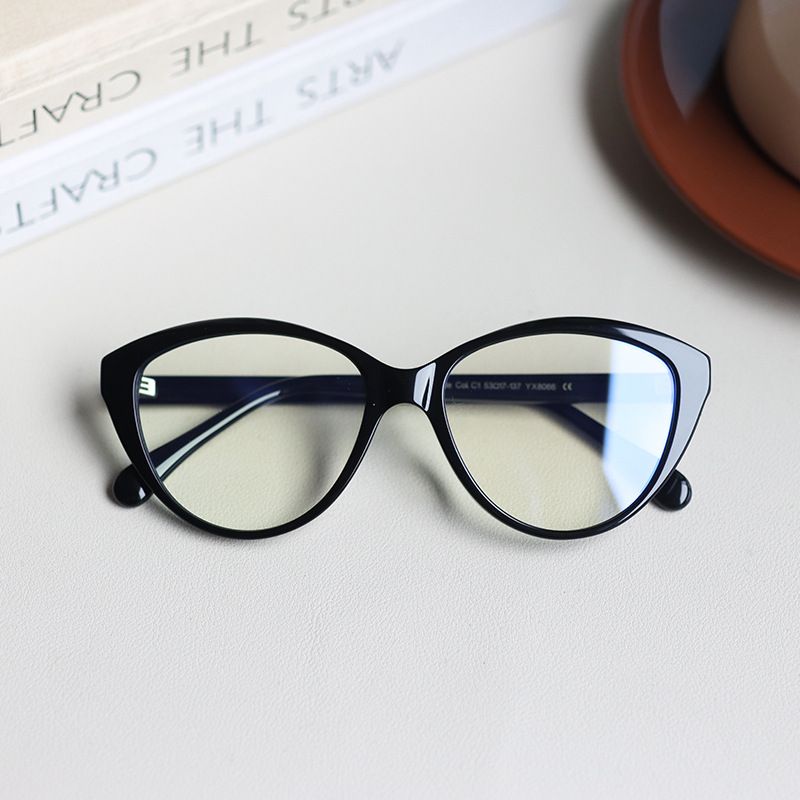 Schwarze Cat Eye-Brille im natürlichen Stil, hochwertige Acetatrahmen, blaue Verdunkelungsbrille, Korrekturbrille, 2025, Neu im Herbst und Winter_voghion.com