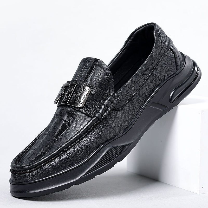 New Bean High End Genuine Casual Leather Versatile Sheepskin Men's Shoes, One Step Lefu Shoes For Men_voghion.com