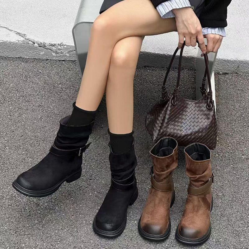 Britse stijl dikke Martin laarzen dames 2025 herfst/winter nieuwe band casual mid-calf biker schoenen_voghion.com