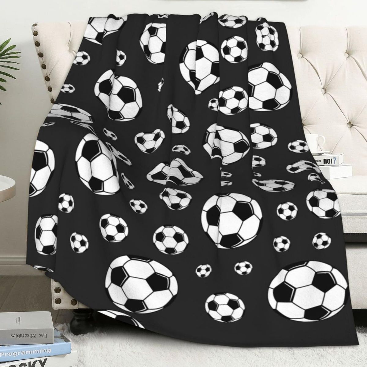 Decke mit Fußball-Volleyball-Muster, Flanell, weich und bequem, für Zuhause, warme Decke, Geburtstagsgeschenk_voghion.com