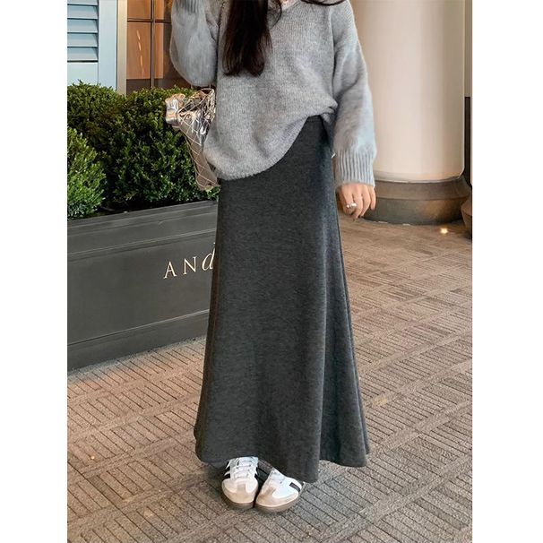 Gonna midi grigia GraceChic da donna, primavera autunno inverno, nuovo stile, elegante, a trapezio, a sirena, sottile, con elastico in vita, all'ingrosso_voghion.com