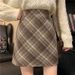 Checkered midi woolen fabric new autumn/winter 2024 high waist slimming short skirt pear shaped figure_voghion.com
