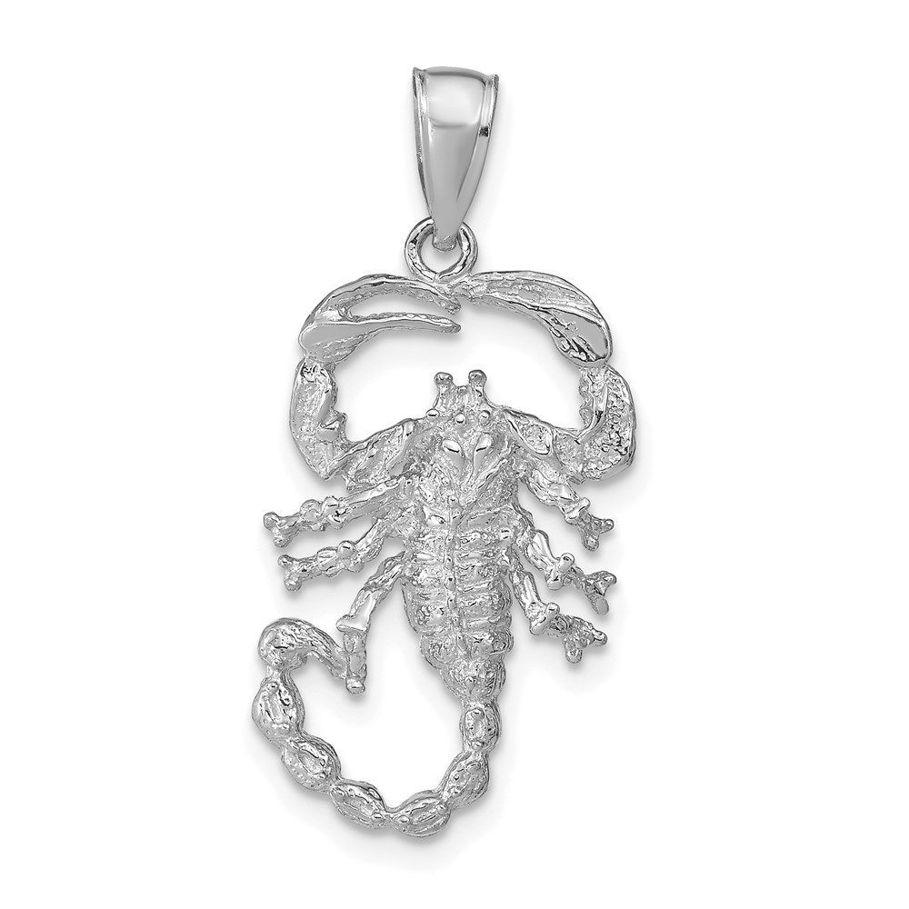 14K White Gold Solid Polished Open-Backed Scorpion Pendant_voghion.com