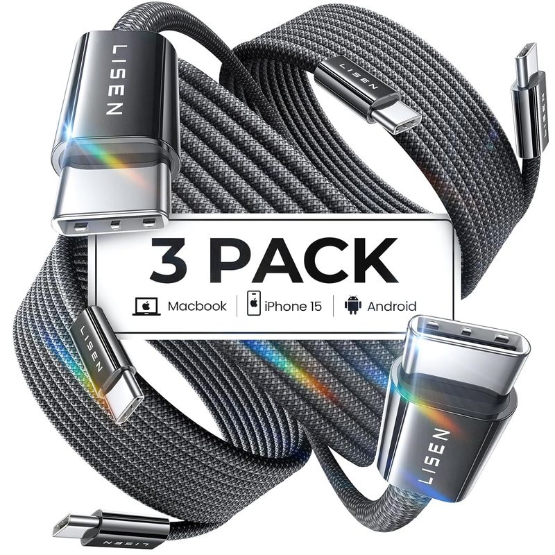 LISEN USB-C-Ladegerät 60 W, 2er-Pack, 6,6 Fuß (ca. 2,0 Meter), C-förmiges Schnellladekabel auf USBC-Kabel für iPhone 15_voghion.com
