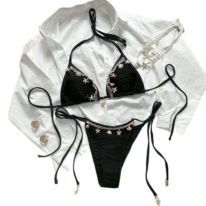 Badeanzug Frauen 2025 Neue Shell Europäischen Und Amerikanischen Bikini Sexy Neckholder Straps Badeanzug_voghion.com