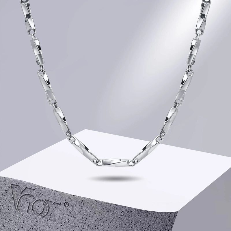 Coliere cu lanț Mobius QSZB pentru bărbați, colier cu bare răsucite de 4 mm, guler geometric de culoare argintie pentru băieți, nu se decolorează niciodată_voghion.com