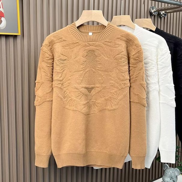 Neuer Rundhalspullover mit Rauten-Jacquardmuster für Herren, cooler Slim Fit-Strickpullover mit langen Ärmeln für Herbst und Winter_voghion.com