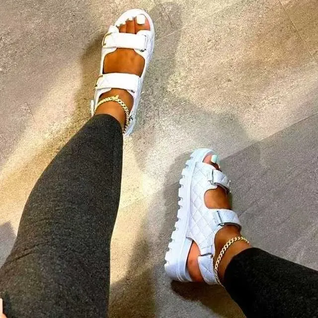 Ciabatte 2023 Plaid Fibbia Cinturino Sport Donna Casual Punta Aperta Spiaggia Antiscivolo Piattaforma Sandali Piatti Scarpe Da Donna 2305_voghion.com