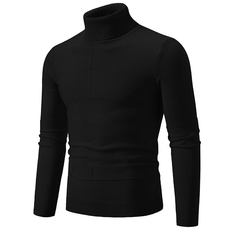  2023 autumn and winter foreign trade men's turtleneck sweater men's Korean version slim solid color pullover bottoming sweater_voghion.com