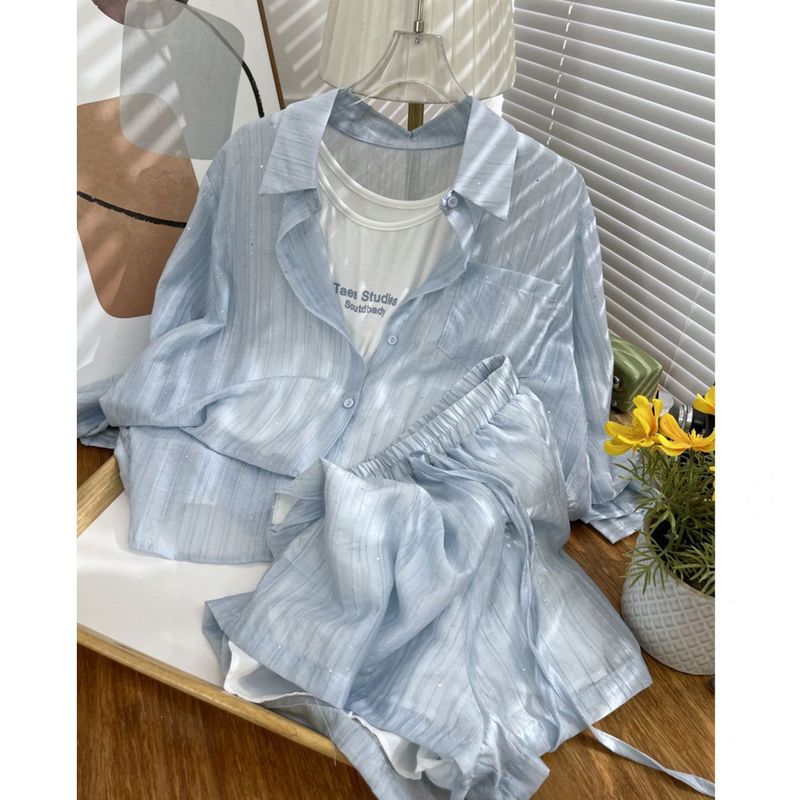 Women's Clothing Lightweight Sun Proof Shirt Suspenders Shorts Suit_voghion.com