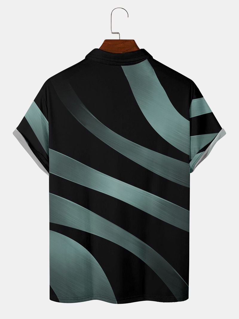 Men's Clothing Art series geometric striped color block pattern lapel short sleeve Polo printed top_voghion.com
