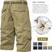 Herren-Cargo-Shorts, 3/4-Passform, entspannte Passform, Herren-Arbeitsshorts, 7 Taschen, Baumwolle, elastischer Bund, Wandershorts_voghion.com