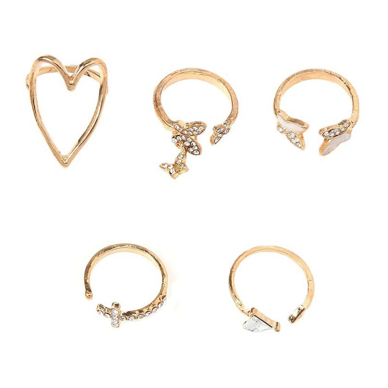 5 Teile/satz Kreuz Dreieck Herz Schmetterlinge Form Knuckle Ringe Hohl Aus Öffnung Einstellbare Strass Intarsien Stapelbare Finger Ringe Set_voghion.com