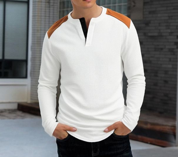 Herren-Henley-Langarmhemd aus Waffelstrick – Atmungsaktives und stylisches Freizeitshirt mit Knopfleiste (Weiß, Schwarz, Olivgrün, Khaki)_voghion.com