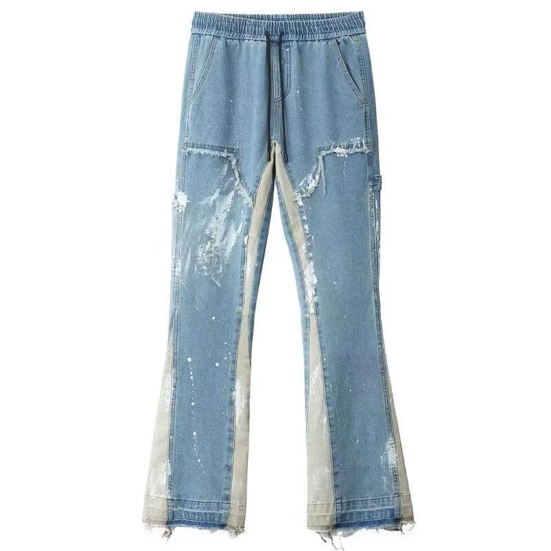 Herrenbekleidung High Street Washed Distressed Painted Handbemalte Patchwork-Jeans für Männer Vibe Style Persönlichkeit Gerade Lose Schlaghose_voghion.com