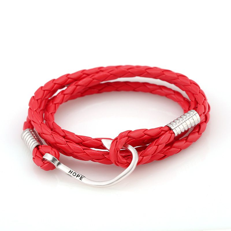 Navy Fish Hook PU For Men, Personalized Long Wrap-around Anchor Woven Leather Bracelet_voghion.com