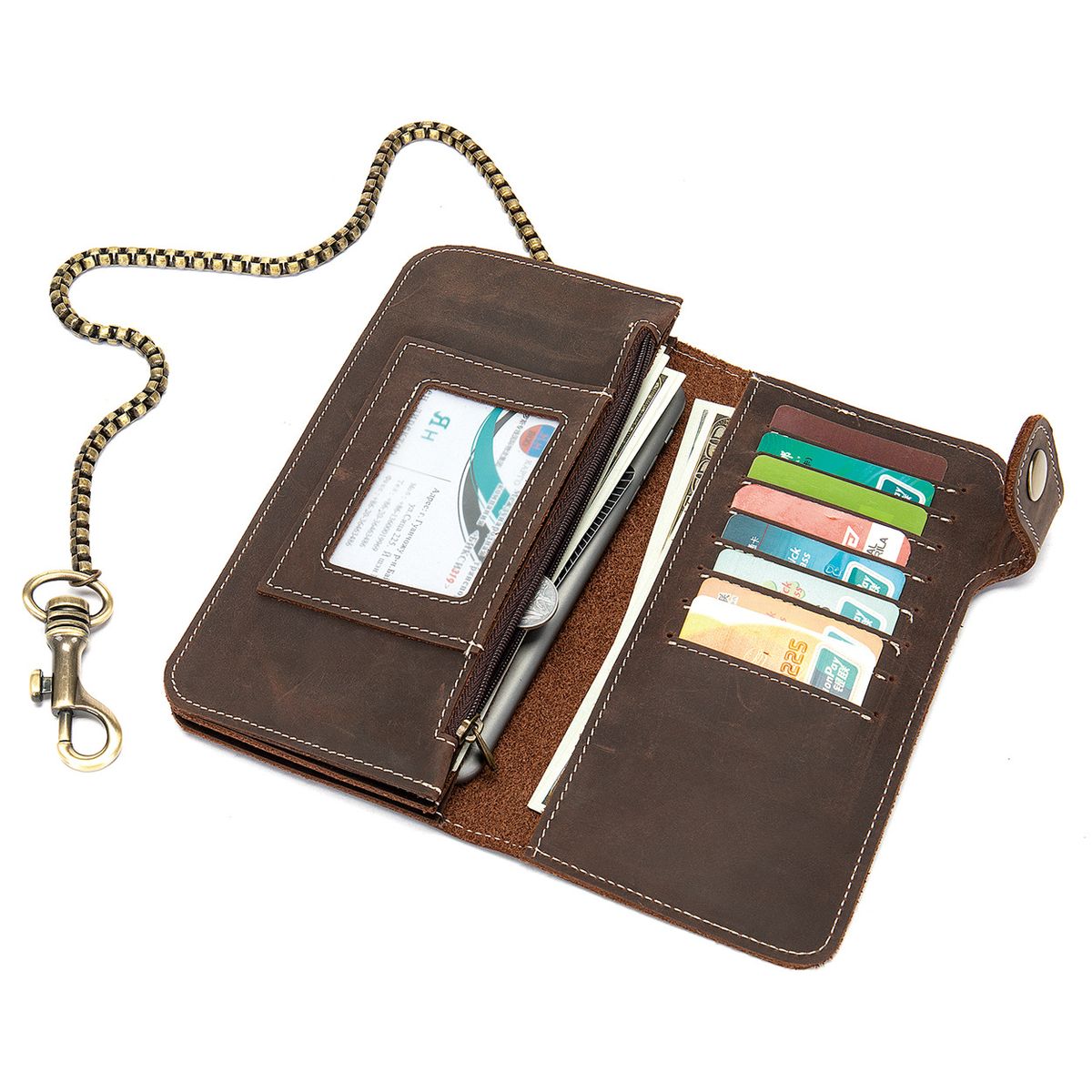 Men's & Women's Genuine Leather Chain Wallet With Multiple Card Slots - Vintage Style Crossbody Purse For Daily Use Multiple Card Slots_voghion.com