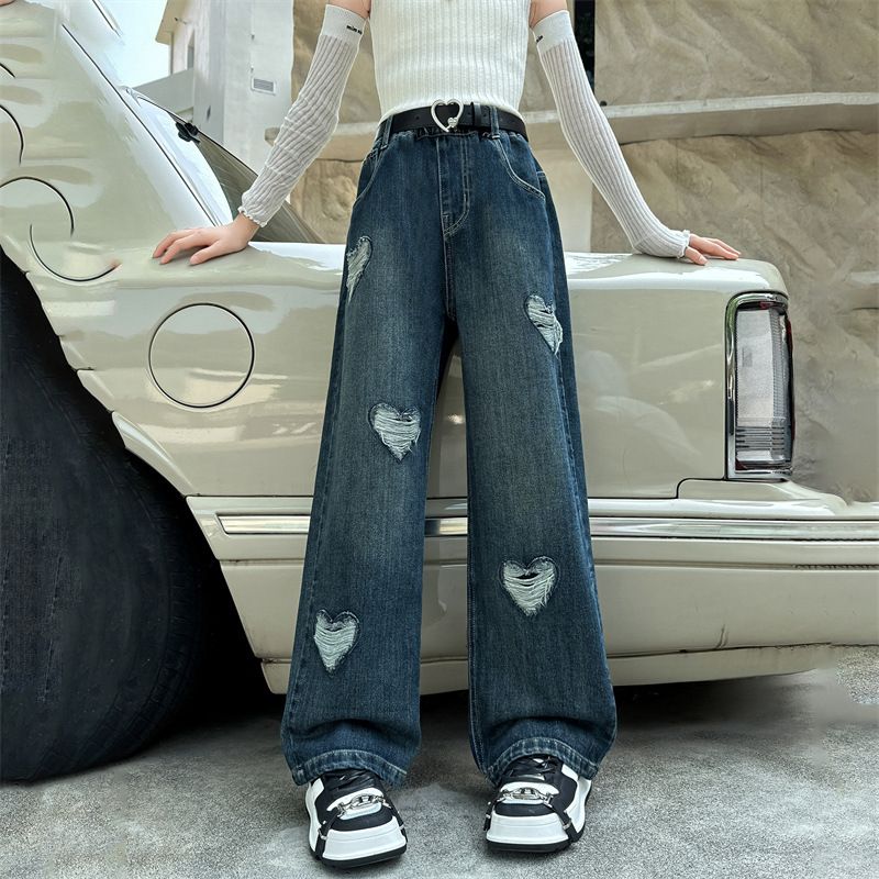Çocuk Giyim Kız Çocuk Geniş Paça Pantolon Yeni Çocuk Yüksek Bel Kot Pantolon Moda Ve Şık Kız Çocuk İnce Pantolon Trendi_voghion.com