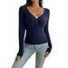 Damen Y2K Button-Down V-Ausschnitt Langarm Strickoberteile - Slim Fit Dehnbare Bequeme Freizeitbluse für Herbst Winter_voghion.com
