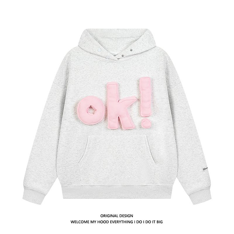 Męska odzież zabawna kreatywna trójwymiarowa litera OK bluza z kapturem męska i damska jesień i zima luźna swobodna para bluza z kapturem_voghion.com
