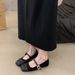 Flache, quadratische Patchwork-Mary-Jane-Schuhe für Damen_voghion.com
