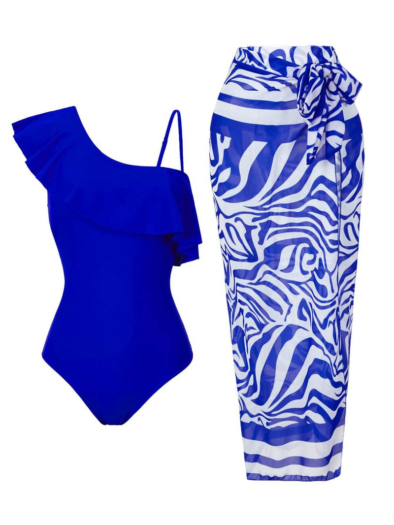 Damenbekleidung Einteiliger Badeanzug Blaues und weißes Porzellan Einteiliger Chiffonrock Bikini Wickelrock Heißer Verkauf Weiblich_voghion.com