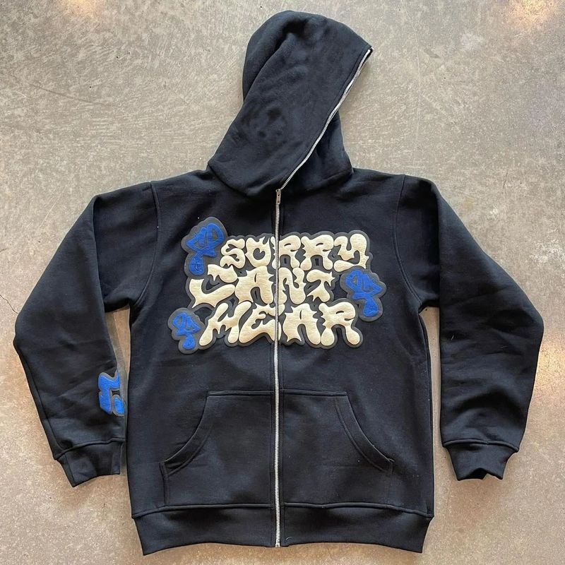 Men's Clothing [UrbanScript] Men's Graphic Hoodie - Oversized Zip-Up Streetwear | Vintage Letter Print Pullover_voghion.com