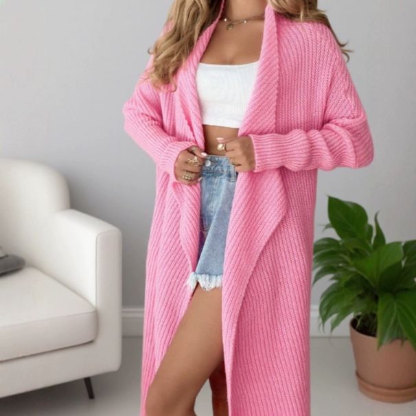 Elegant Oversized Long Sleeve V-Neck Women's Cardigan Sweater – Chic Loose Fit Longline Knit Coat For Fall & Winter_voghion.com