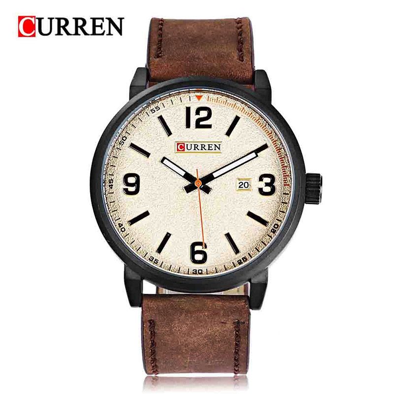 CURREN 8218 Orologio da polso sportivo da uomo con cinturino in pelle e data al quarzo_voghion.com