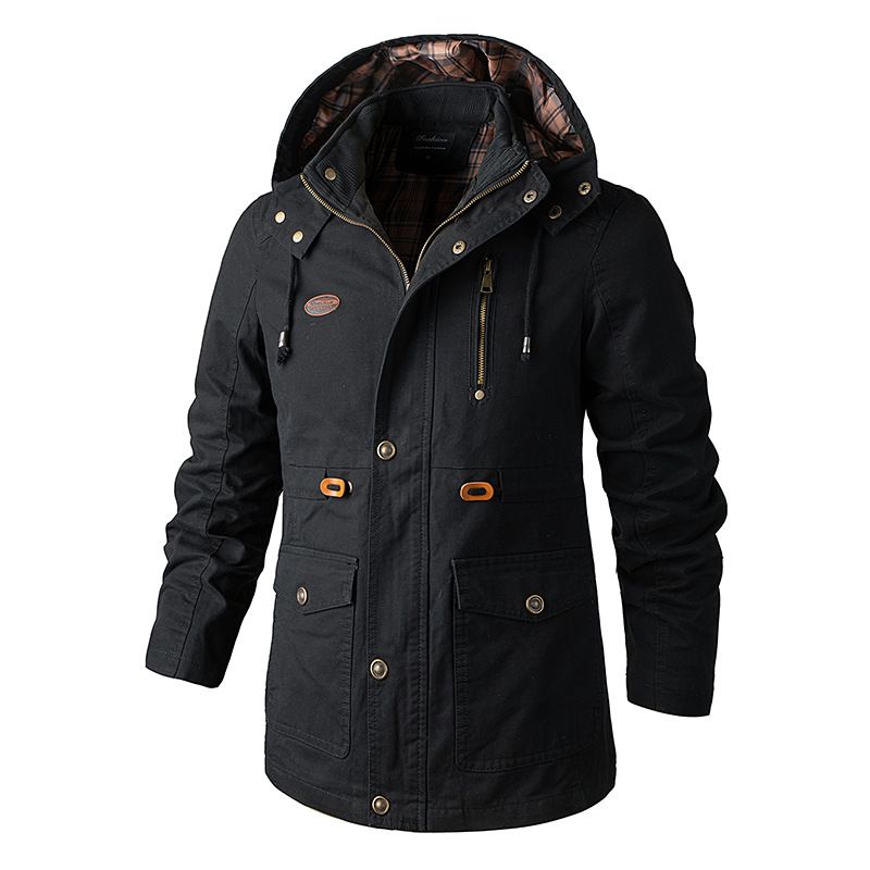Suitable For All Seasons Autumn Thin Work Jacket Men's Mid-Length Plus Size Hooded Trench Coat_voghion.com