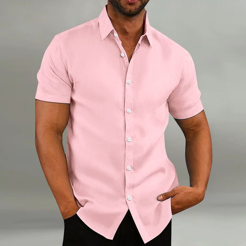 Herren-Vintage-Leinen-Kurzarmhemd – Atmungsaktives, lässiges Button-Down-Hemd mit entspannter Passform für den Sommer, klassisch, knitterfrei und bequem_voghion.com