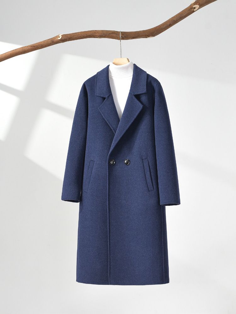 ​​Luxuriöser doppelseitiger Kaschmirmantel für Herren – knielange Wollmischung, zweireihig und winddichtes Slim-Fit-Design (Schwarz/Sturmblau/Mokkabraun)​​_voghion.com