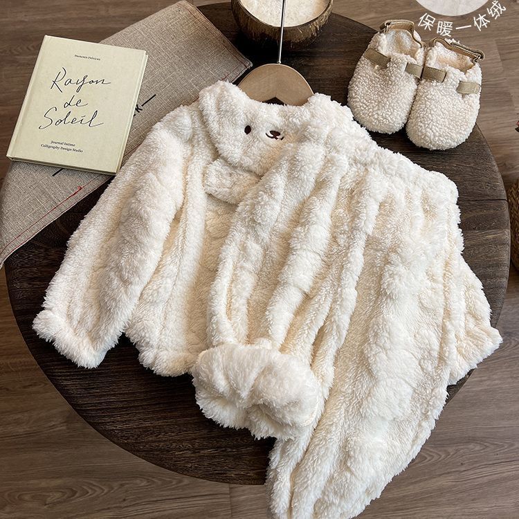 ToyPulse Coss-Bode Gils' Pajama Set 2024 Baby Gil Childen's Thickened Wam Homewea Coal Fleece Autumn Winte Style_voghion.com