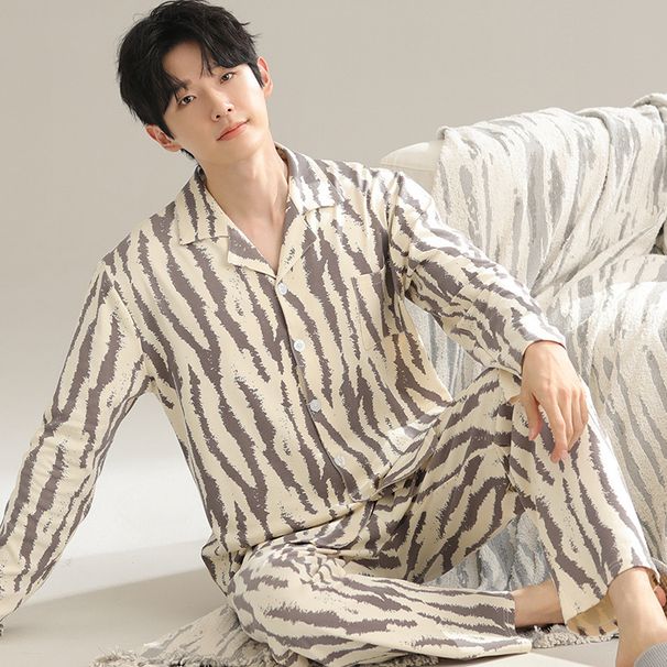 Muške pidžame, proljetni stilovi, odjeća dugih rukava od čistog pamuka za dom, muški jesenski i zimski setovi za veće veličine, mogu se nositi_voghion.com