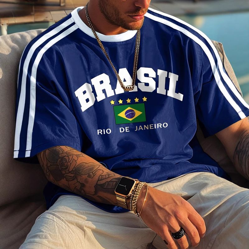 2024 Cross Border Hot Sale 3D Printed Unisex Fashion Retro Large Loose Brazil National Football Team T Shirt_voghion.com