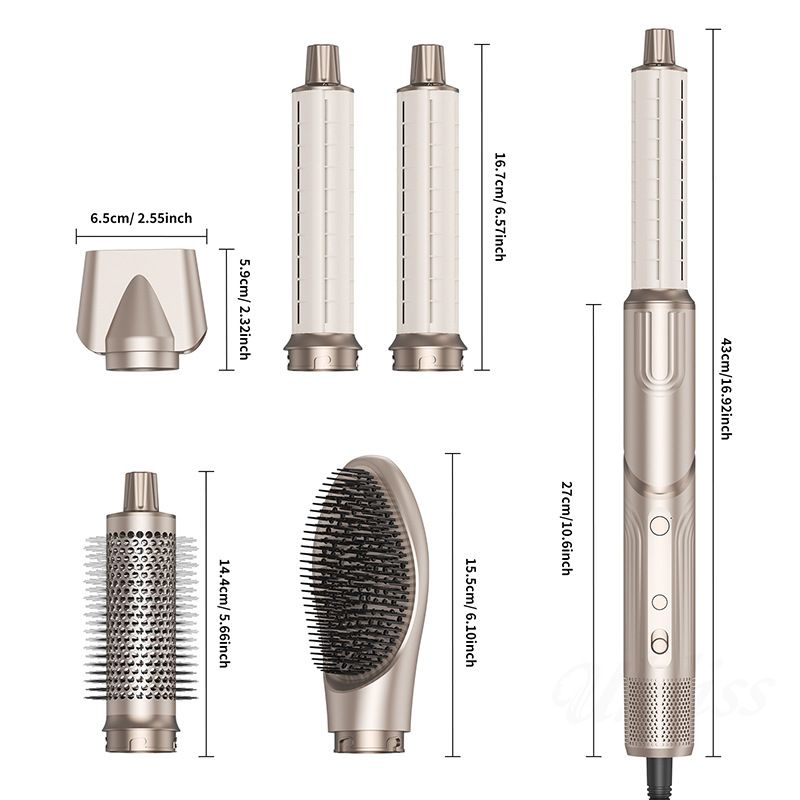Új, összecsukható, öt az egyben forrólevegős fésűkészlet, háztartási nagysebességű, kefe nélküli negatív ionos hajszárító, hajsütővas_voghion.com