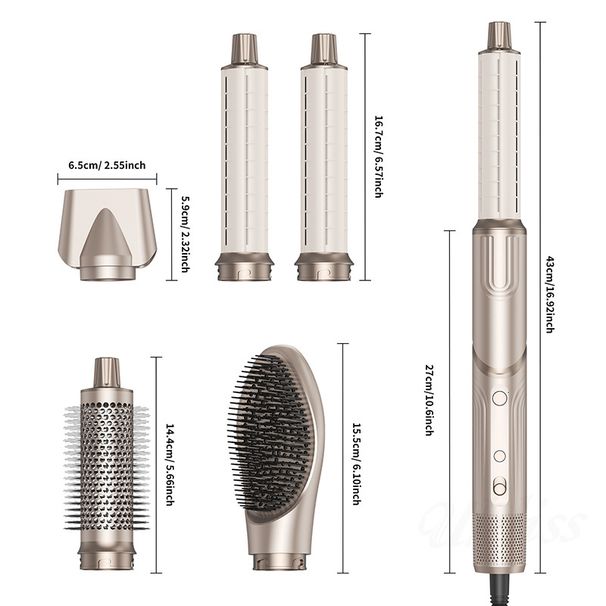 Új, összecsukható, öt az egyben forrólevegős fésűkészlet, háztartási nagysebességű, kefe nélküli negatív ionos hajszárító, hajsütővas_voghion.com