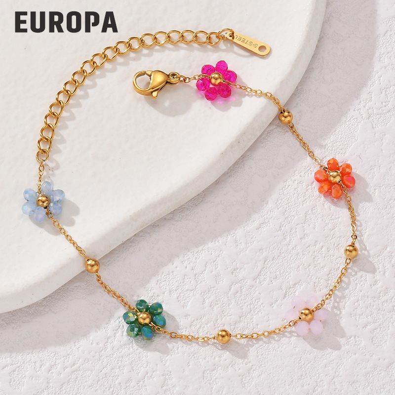 Damsmyckeset Moderiktigt Färgglatt Blomarmband För Flickor Nisch High End Lätt Lyxigt Rostfritt Stål Flickvän Mångsidigt Handsmycke Halsband_voghion.com