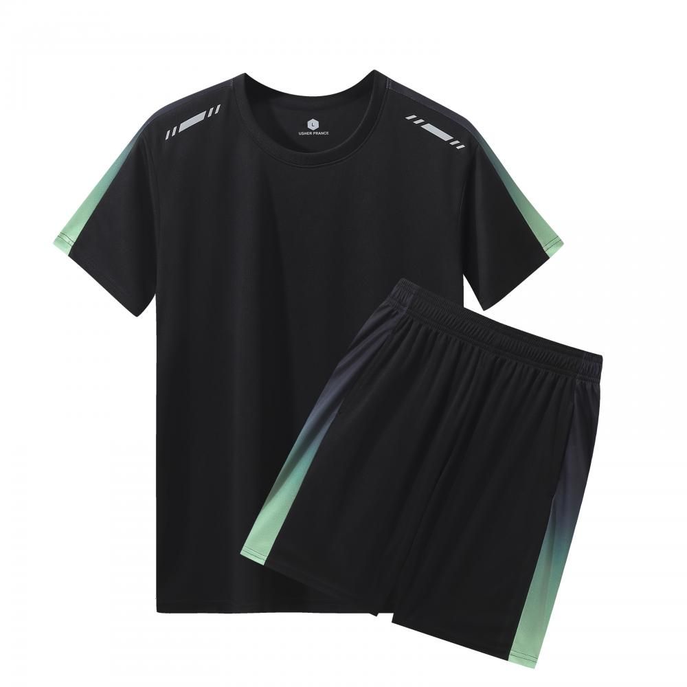 Sportstøjsæt til mænd, lavet af polyester, ultratyndt sommertøj, høj elasticitet, afslappet, hurtigtørrende, todelt herresæt_voghion.com