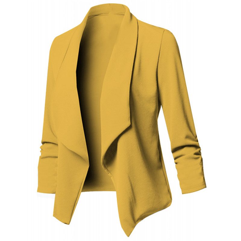 Veste de costume pour femme, coupe slim, poignets longs, bande élastique, couleur unie, col polyvalent, revers, petite taille_voghion.com