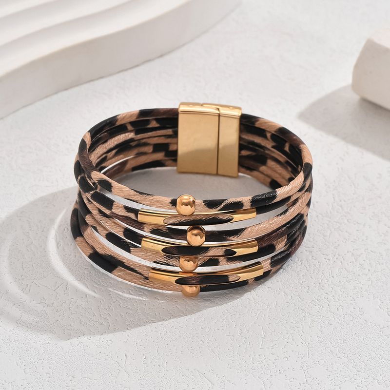 Feng Women's Multi layer Leopard Pattern Design Leather Beaded Versatile High end Feel Bracelet_voghion.com