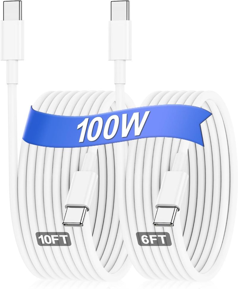 Los datos Hzevn a USB son cargadores Apple Book, paquete de 2 cables tipo 100W \/5A de carga rápida [10FT y 6FT], adecuados para iPhone 15_voghion.com