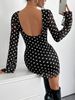 2025 Neues elegantes Damen-Kleid mit Netzstoff und Polka Dot-Print, Rundhalsausschnitt, rückenfrei, langärmelig_voghion.com
