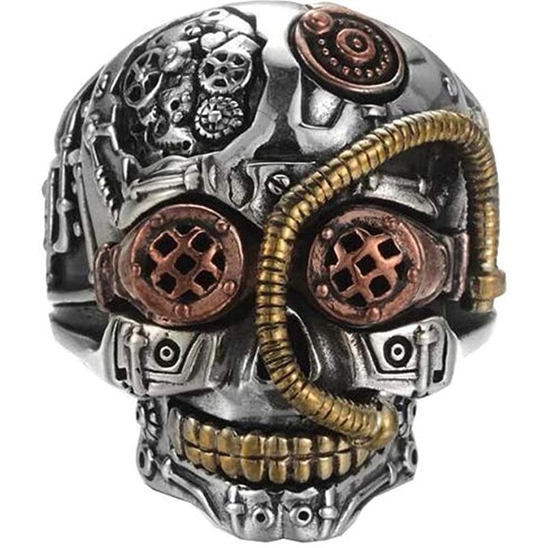 Accessori Hip Hop Industrial Steam Anello da uomo con teschio tricolore inciso_voghion.com