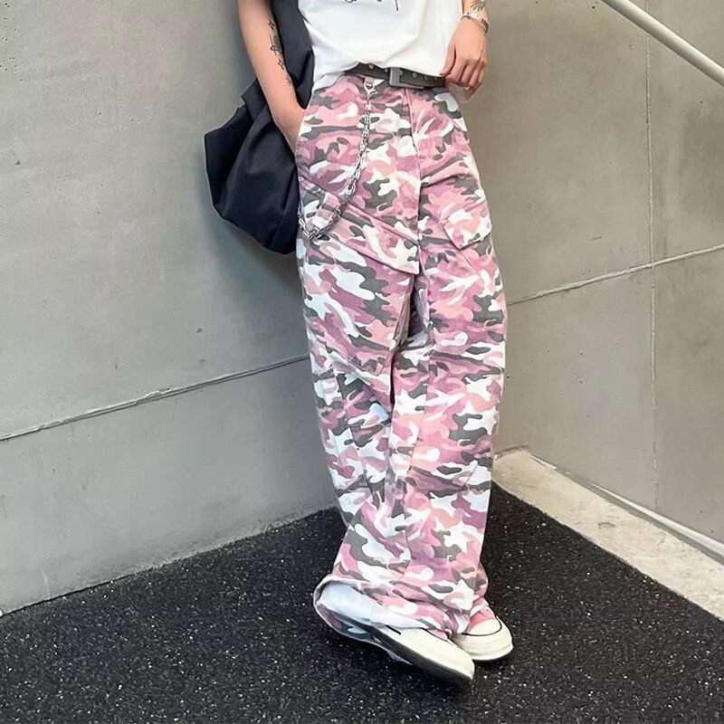 Washed Vintage Cargo Pants – Oversized Camo Parachute Pants With Utility Pockets (S-3XL, Streetwear Unisex Jogger Trousers)_voghion.com