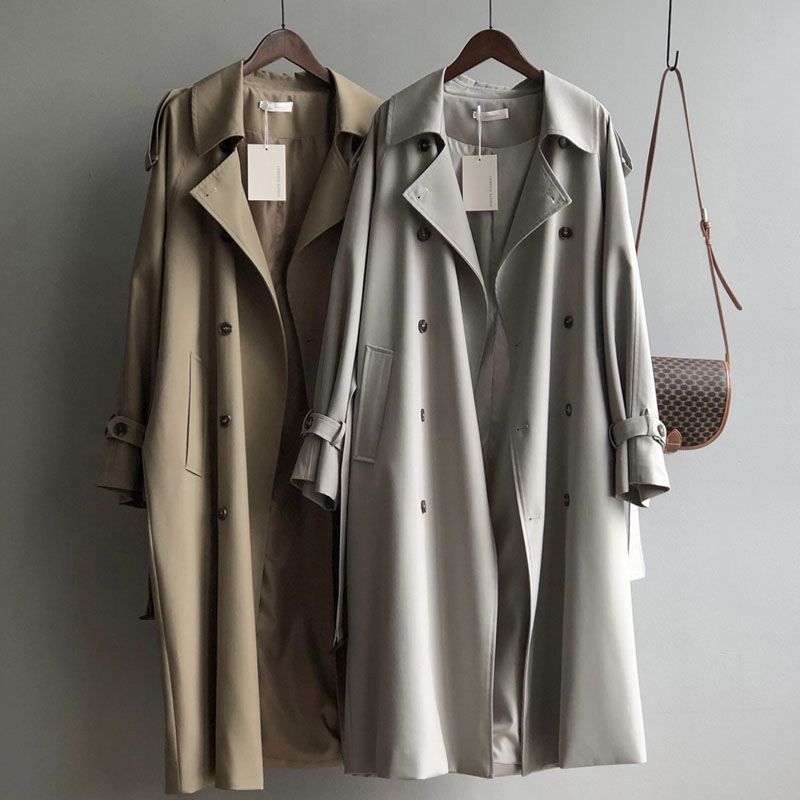Ropa de mujer Cortavientos fino de primavera y otoño para mujer, mediano y largo, cintura drapeada versátil, chaqueta informal pequeña de estilo francés_voghion.com