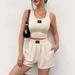Damkläder Patchwork Stickad Väst Och Shorts Casual Set_voghion.com