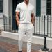 New Waffle Texture Stand Collar Small Zipper Solid Color Men's Short Sleeve Long Pants Set_voghion.com