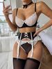 New Lingerie Set For Women Lace Mesh Bow Garter Belt Sexy Outfit_voghion.com
