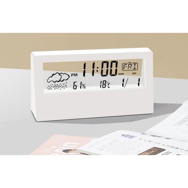 LED Silent Smart Weather Electronic Ins Desktop Perpetual Calendar Table Transparent Student Small Alarm Clock_voghion.com